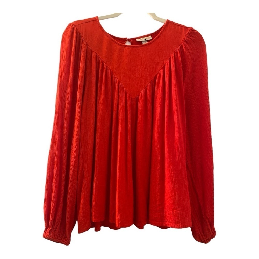 KNOX ROSE blouse, red, size M.  Summer weight gauzy fabric. Long sleeves.